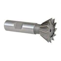 Made in USA - 1-3/8" Diam x 9/16" Width of Cut, 60° Included Angle, High Speed Steel Dovetail Cutter - 5/8" Shank Diam, 2-7/8" Overall Length, Weldon Flat, Uncoated - Industrial Tool & Supply