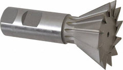 Made in USA - 2-1/4" Diam x 1-1/16" Width of Cut, 60° Included Angle, High Speed Steel Dovetail Cutter - 1" Shank Diam, 3-3/4" Overall Length, Weldon Flat, Uncoated - Industrial Tool & Supply