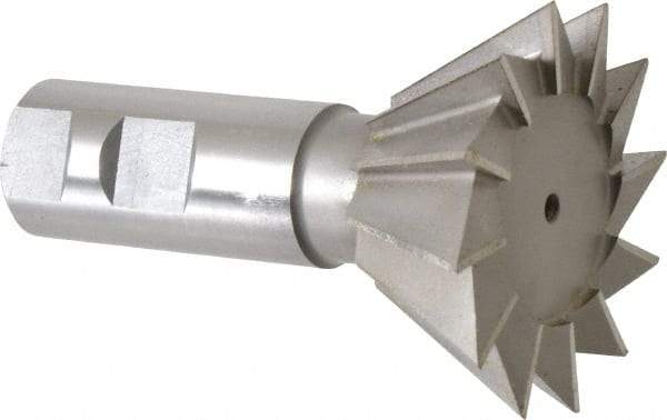 Made in USA - 2-1/2" Diam x 1-1/8" Width of Cut, 60° Included Angle, High Speed Steel Dovetail Cutter - 1" Shank Diam, 3-3/4" Overall Length, Weldon Flat, Uncoated - Industrial Tool & Supply