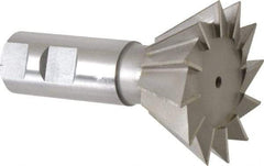 Made in USA - 2-1/2" Diam x 1-1/8" Width of Cut, 60° Included Angle, High Speed Steel Dovetail Cutter - 1" Shank Diam, 3-3/4" Overall Length, Weldon Flat, Uncoated - Industrial Tool & Supply