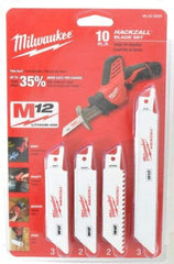Milwaukee Tool - 10 Piece, 4" Long x 0.035" Thick, Bi-Metal Reciprocating Saw Blade Set - Straight Profile, 6 to 24 Teeth per Inch - Industrial Tool & Supply