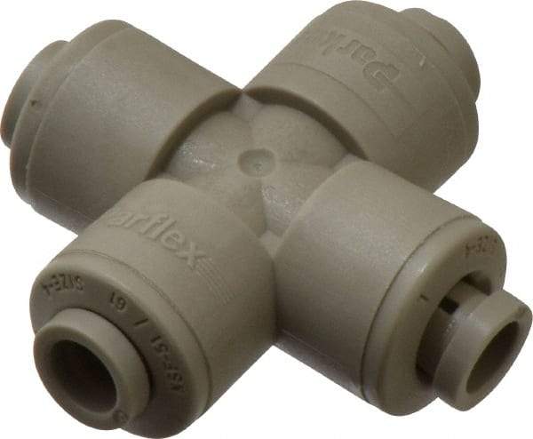 Parker - 1/4" Outside Diam, Acetal Push-to-Connect Tube Cross - 300 Max psi, Tan - Industrial Tool & Supply