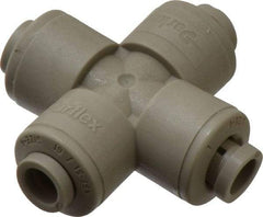 Parker - 1/4" Outside Diam, Acetal Push-to-Connect Tube Cross - 300 Max psi, Tan - Industrial Tool & Supply
