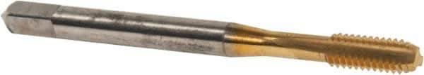 Balax - #8-32 UNC 2B 3 Flute TiN Finish Cobalt Straight Flute Machine Tap - Bottoming, Right Hand Thread, 2-1/8" OAL, 1/2" Thread Length, H3 Limit, Oversize - Exact Industrial Supply