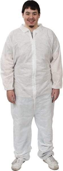 PRO-SAFE - Size XL SMS Chemical Resistant Coveralls - White, Zipper Closure, Elastic Cuffs, Elastic Ankles, Serged Seams, ISO Class 6 - Industrial Tool & Supply
