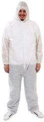 PRO-SAFE - Size 3XL SMS Chemical Resistant Coveralls - White, Zipper Closure, Elastic Cuffs, Open Ankles, Serged Seams, ISO Class 6 - Industrial Tool & Supply