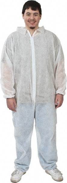 PRO-SAFE - Size XL Polypropylene General Purpose Coveralls - White, Zipper Closure, Elastic Cuffs, Elastic Ankles, Serged Seams, ISO Class 7 - Industrial Tool & Supply