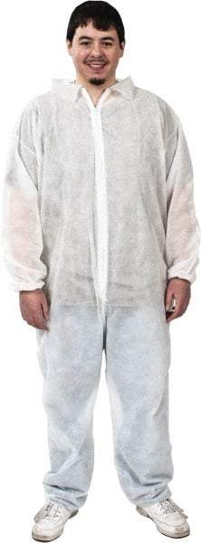 PRO-SAFE - Size 3XL Polypropylene General Purpose Coveralls - White, Zipper Closure, Elastic Cuffs, Elastic Ankles, Serged Seams, ISO Class 7 - Industrial Tool & Supply