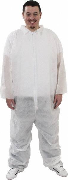 PRO-SAFE - Size XL Polypropylene General Purpose Coveralls - White, Zipper Closure, Elastic Cuffs, Elastic Ankles, Serged Seams, ISO Class 7 - Industrial Tool & Supply