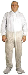 PRO-SAFE - Size M Polypropylene General Purpose Coveralls - White, Zipper Closure, Elastic Cuffs, Open Ankles, Serged Seams, ISO Class 7 - Industrial Tool & Supply