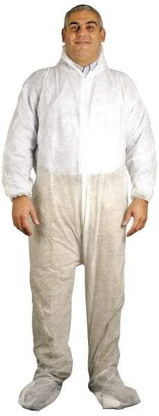 PRO-SAFE - Size 4XL Polypropylene General Purpose Coveralls - White, Zipper Closure, Elastic Cuffs, Open Ankles, Serged Seams, ISO Class 7 - Industrial Tool & Supply