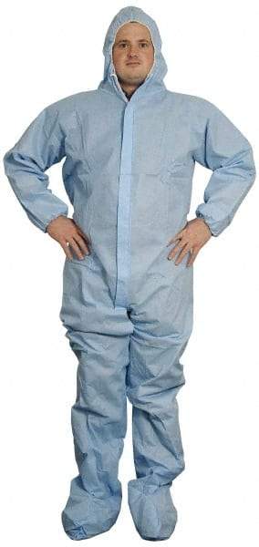PRO-SAFE - Size 4XL SMS General Purpose Coveralls - Blue, Zipper Closure, Elastic Cuffs, Open Ankles, Serged Seams, ISO Class 6 - Industrial Tool & Supply