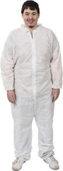 PRO-SAFE - Size L SMS General Purpose Coveralls - White, Zipper Closure, Elastic Cuffs, Elastic Ankles, Serged Seams, ISO Class 6 - Industrial Tool & Supply