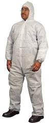 PRO-SAFE - Size 4XL Polypropylene General Purpose Coveralls - White, Zipper Closure, Elastic Cuffs, Open Ankles, Serged Seams, ISO Class 7 - Industrial Tool & Supply