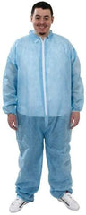 PRO-SAFE - Size 2XL Polypropylene General Purpose Coveralls - Blue, Zipper Closure, Elastic Cuffs, Elastic Ankles, Serged Seams, ISO Class 7 - Industrial Tool & Supply