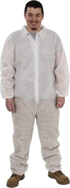 PRO-SAFE - Size M Polypropylene General Purpose Coveralls - White, Zipper Closure, Elastic Cuffs, Elastic Ankles, Serged Seams, ISO Class 7 - Industrial Tool & Supply