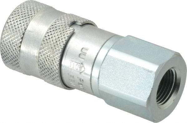 Parker - 3/8-18 NPSF Steel Hydraulic Hose Female Pipe Thread Coupler & No Lock Fitting - 3,625 psi - Industrial Tool & Supply