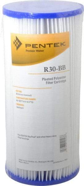 Pentair - 4-1/2" OD, 30µ, Non-Woven Polyester Pleated Cartridge Filter - 9-3/4" Long, Reduces Sediments - Industrial Tool & Supply