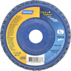 Norton - 60 Grit, 4-1/2" Disc Diam, 7/8" Center Hole, Type 27 Ceramic Flap Disc - 13,000 Max RPM, Plastic Backing, Arbor Attaching System, Coated - Industrial Tool & Supply