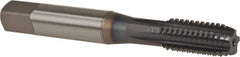 OSG - 3/8-16 UNC 2B 5 Flute TiCN Finish Powdered Metal Straight Flute Machine Tap - Modified Bottoming, Right Hand Thread, 2-15/16" OAL, 1-1/4" Thread Length, H5 Limit, Oversize - Exact Industrial Supply