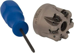 Iscar - 1-1/2" Cut Diam, 0.295" Max Depth, 1/2" Arbor Hole, 6 Inserts, H400 RNHU 1004 Insert Style, Indexable Copy Face Mill - H400 FR-10 Cutter Style, 1.4" High, Through Coolant, Series Heliquad - Industrial Tool & Supply