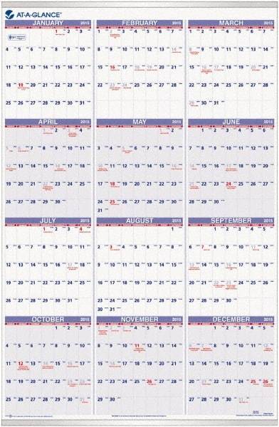 AT-A-GLANCE - 1 Sheet, 24 x 36", Wall Calendar - White - Industrial Tool & Supply
