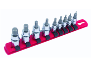 9 Piece - Hex Metric Socket Set  1/4" Square Drive 1.5-4.0 3/8" Square Drive 5.0-10.0mm On Rail - 1/4" Replaceable Hex Bits. - Industrial Tool & Supply