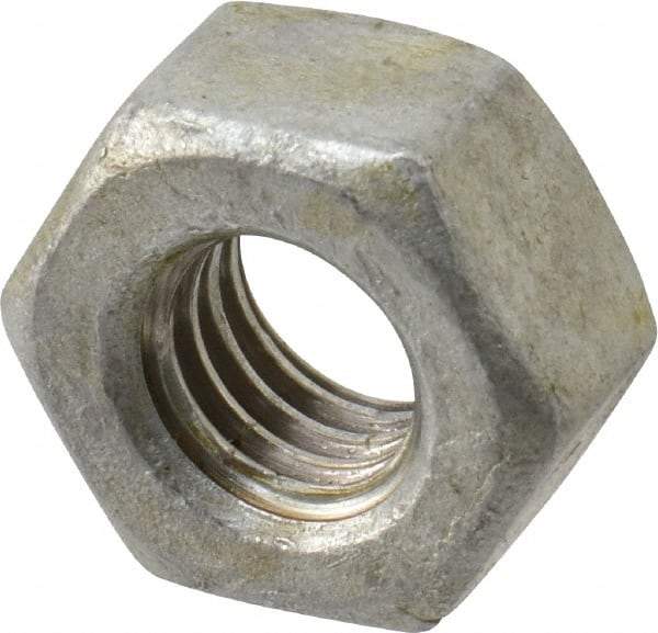Value Collection - 3/8-16 UNC Steel Right Hand Heavy Hex Nut - 11/16" Across Flats, 23/64" High, Hot Dipped Galvanized Finish - Industrial Tool & Supply