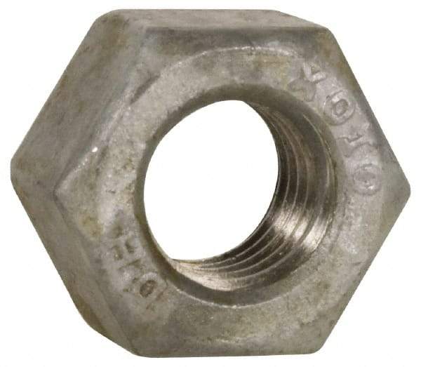 Value Collection - 7/8-9 UNC Steel Right Hand Heavy Hex Nut - 1-7/16" Across Flats, 55/64" High, Hot Dipped Galvanized Finish - Industrial Tool & Supply