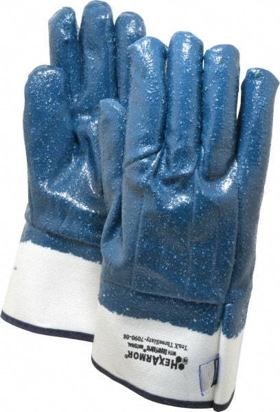 HexArmor - Size M (8), ANSI Cut Lvl A9, Puncture Lvl 5, Nitrile Coated Cut & Puncture Resistant Gloves - 9.5" Long, Fully Coated Coated, SuperFabric Lining, Safety Cuff, Blue, Paired - Industrial Tool & Supply