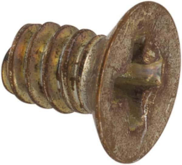 Made in USA - #4-40 UNC, 3/16" OAL Phillips Drive Machine Screw - Flat Head, Grade 3 Steel, Yellow Cadmium-Plated Finish, Without Washer - Industrial Tool & Supply