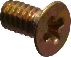 Made in USA - #0-80 UNF, 1/8" OAL Phillips Drive Machine Screw - Flat Head, Grade 3 Steel, Yellow Cadmium-Plated Finish, Without Washer - Industrial Tool & Supply