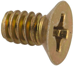 Made in USA - #6-32 UNC, 1/4" OAL Phillips Drive Machine Screw - Flat Head, Grade 3 Steel, Yellow Cadmium-Plated Finish, Without Washer - Industrial Tool & Supply