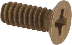 Made in USA - #6-32 UNC, 3/8" OAL Phillips Drive Machine Screw - Flat Head, Grade 3 Steel, Yellow Cadmium-Plated Finish, Without Washer - Industrial Tool & Supply
