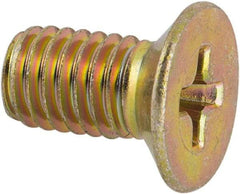 Made in USA - #10-32 UNF, 3/8" OAL Phillips Drive Machine Screw - Flat Head, Grade 3 Steel, Yellow Cadmium-Plated Finish, Without Washer - Industrial Tool & Supply