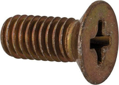 Made in USA - #10-32 UNF, 7/16" OAL Phillips Drive Machine Screw - Flat Head, Grade 3 Steel, Yellow Cadmium-Plated Finish, Without Washer - Industrial Tool & Supply