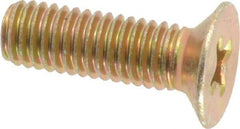 Made in USA - #10-32 UNF, 5/8" OAL Phillips Drive Machine Screw - Flat Head, Grade 3 Steel, Yellow Cadmium-Plated Finish, Without Washer - Industrial Tool & Supply