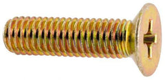 Made in USA - #10-32 UNF, 3/4" OAL Phillips Drive Machine Screw - Flat Head, Grade 3 Steel, Yellow Cadmium-Plated Finish, Without Washer - Industrial Tool & Supply