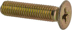 Made in USA - #10-32 UNF, 7/8" OAL Phillips Drive Machine Screw - Flat Head, Grade 3 Steel, Yellow Cadmium-Plated Finish, Without Washer - Industrial Tool & Supply
