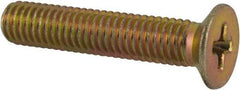 Made in USA - #10-32 UNF, 1" OAL Phillips Drive Machine Screw - Flat Head, Grade 3 Steel, Yellow Cadmium-Plated Finish, Without Washer - Industrial Tool & Supply