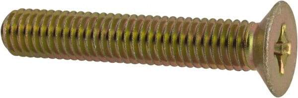 Made in USA - #10-32 UNF, 1-1/8" OAL Phillips Drive Machine Screw - Flat Head, Grade 3 Steel, Yellow Cadmium-Plated Finish, Without Washer - Industrial Tool & Supply