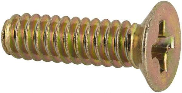 Made in USA - #6-32 UNC, 1/2" OAL Phillips Drive Machine Screw - Flat Head, Grade 3 Steel, Yellow Cadmium-Plated Finish, Without Washer - Industrial Tool & Supply