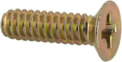 Made in USA - #6-32 UNC, 1/2" OAL Phillips Drive Machine Screw - Flat Head, Grade 3 Steel, Yellow Cadmium-Plated Finish, Without Washer - Industrial Tool & Supply