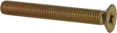 Made in USA - #10-32 UNF, 1-1/2" OAL Phillips Drive Machine Screw - Flat Head, Grade 3 Steel, Yellow Cadmium-Plated Finish, Without Washer - Industrial Tool & Supply
