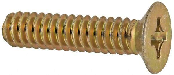 Made in USA - #6-32 UNC, 5/8" OAL Phillips Drive Machine Screw - Flat Head, Grade 3 Steel, Yellow Cadmium-Plated Finish, Without Washer - Industrial Tool & Supply