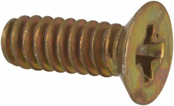 Made in USA - #4-40 UNC, 5/16" OAL Phillips Drive Machine Screw - Flat Head, Grade 3 Steel, Yellow Cadmium-Plated Finish, Without Washer - Industrial Tool & Supply
