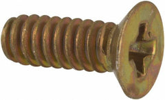 Made in USA - #4-40 UNC, 5/16" OAL Phillips Drive Machine Screw - Flat Head, Grade 3 Steel, Yellow Cadmium-Plated Finish, Without Washer - Industrial Tool & Supply