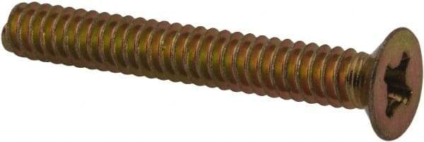 Made in USA - #6-32 UNC, 1" OAL Phillips Drive Machine Screw - Flat Head, Grade 3 Steel, Yellow Cadmium-Plated Finish, Without Washer - Industrial Tool & Supply