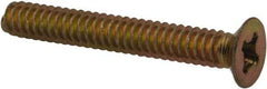 Made in USA - #6-32 UNC, 1" OAL Phillips Drive Machine Screw - Flat Head, Grade 3 Steel, Yellow Cadmium-Plated Finish, Without Washer - Industrial Tool & Supply