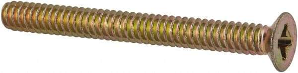 Made in USA - #6-32 UNC, 1-3/8" OAL Phillips Drive Machine Screw - Flat Head, Grade 3 Steel, Yellow Cadmium-Plated Finish, Without Washer - Industrial Tool & Supply